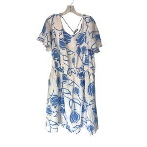 Lane Bryant‎ Dress Plus Blue White Floral Whimsical Dainty Short Sleeve Size 20